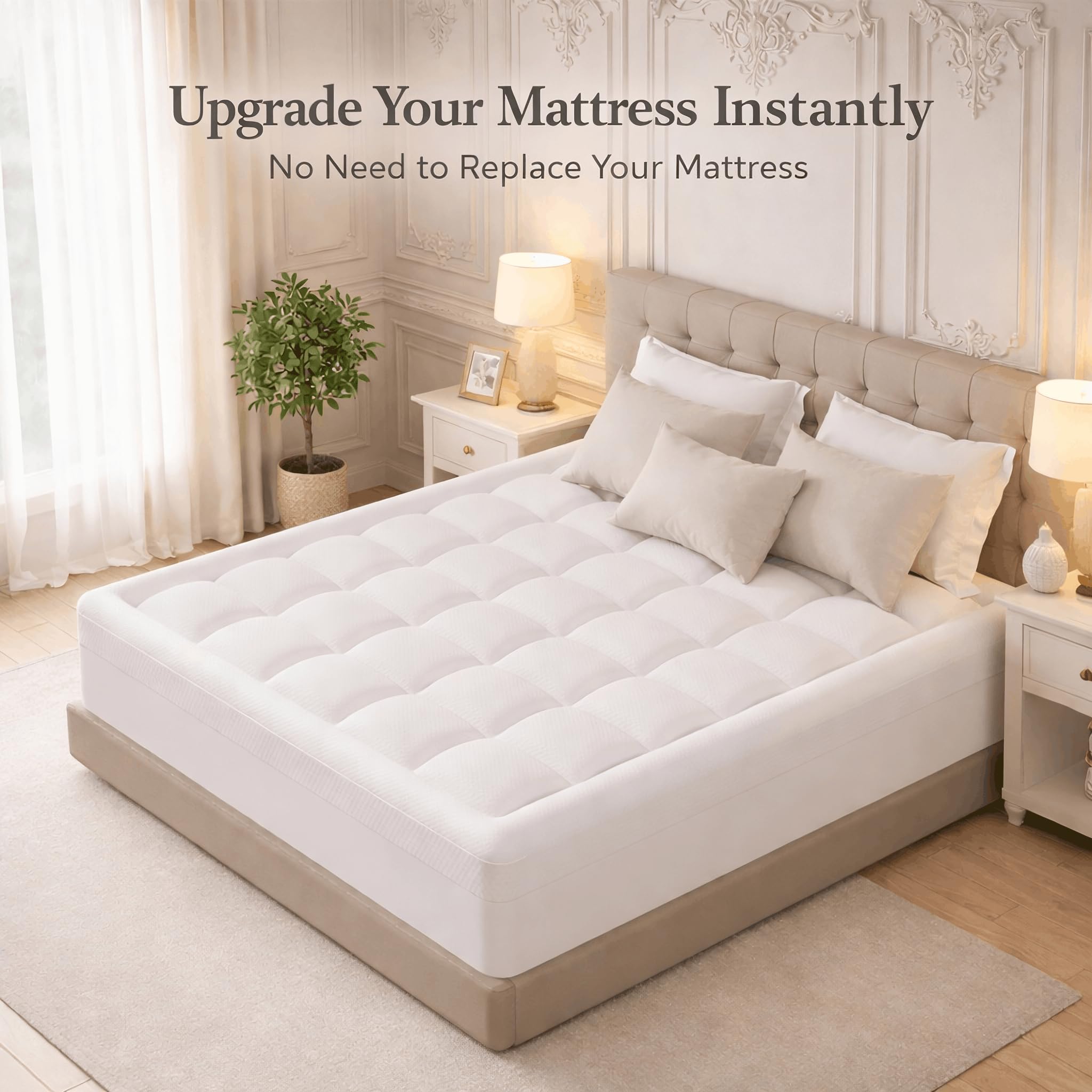 ELEMUSE 3 Inch Queen Size Dual Layer Memory Foam Mattress Topper, 2 Inch Cooling Memory Foam, 1 Inch Luxury Plush Pillowtop, Premium Pressure Relief Bed Pad for Hot Sleepers, Hotel Comfort Upgrade