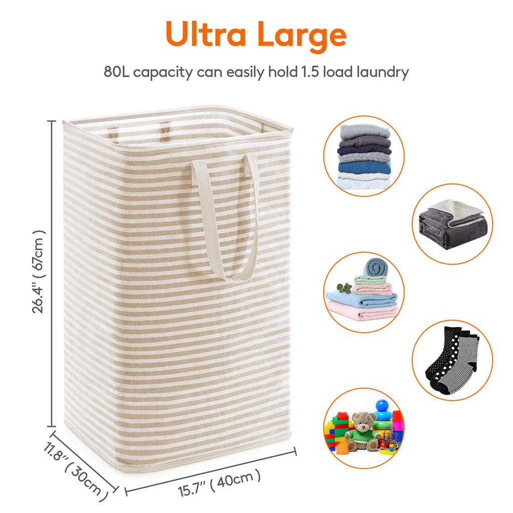 Lifewit 2 Pack Laundry Basket 80L Each, Collapsible Clothes Hamper with Reinforced Handles, Freestanding Waterproof Design for Bedroom and Laundry Room, Grey 160L Total