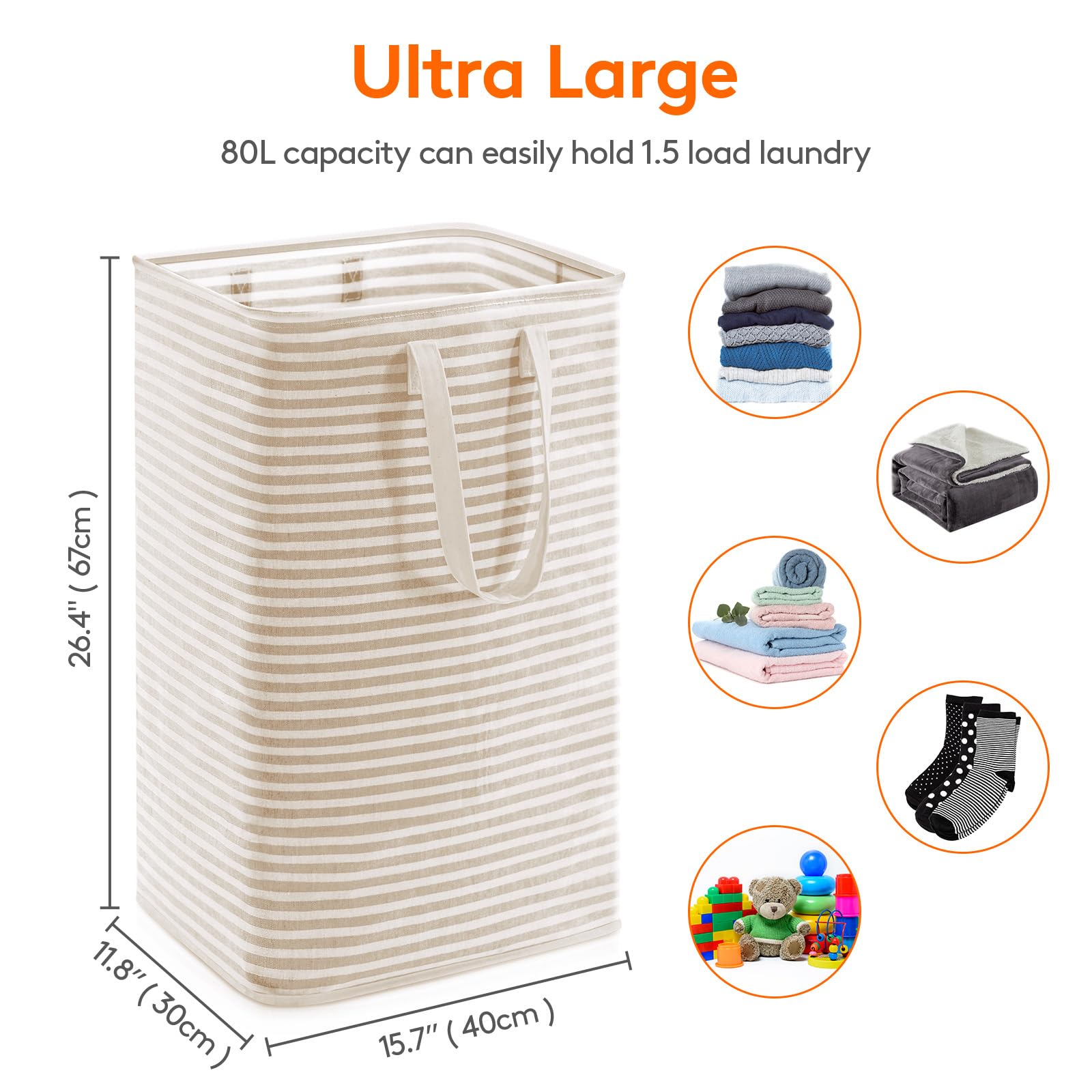 Lifewit 2 Pack Laundry Basket 80L Each, Collapsible Clothes Hamper with Reinforced Handles, Freestanding Waterproof Design for Bedroom and Laundry Room, Grey 160L Total