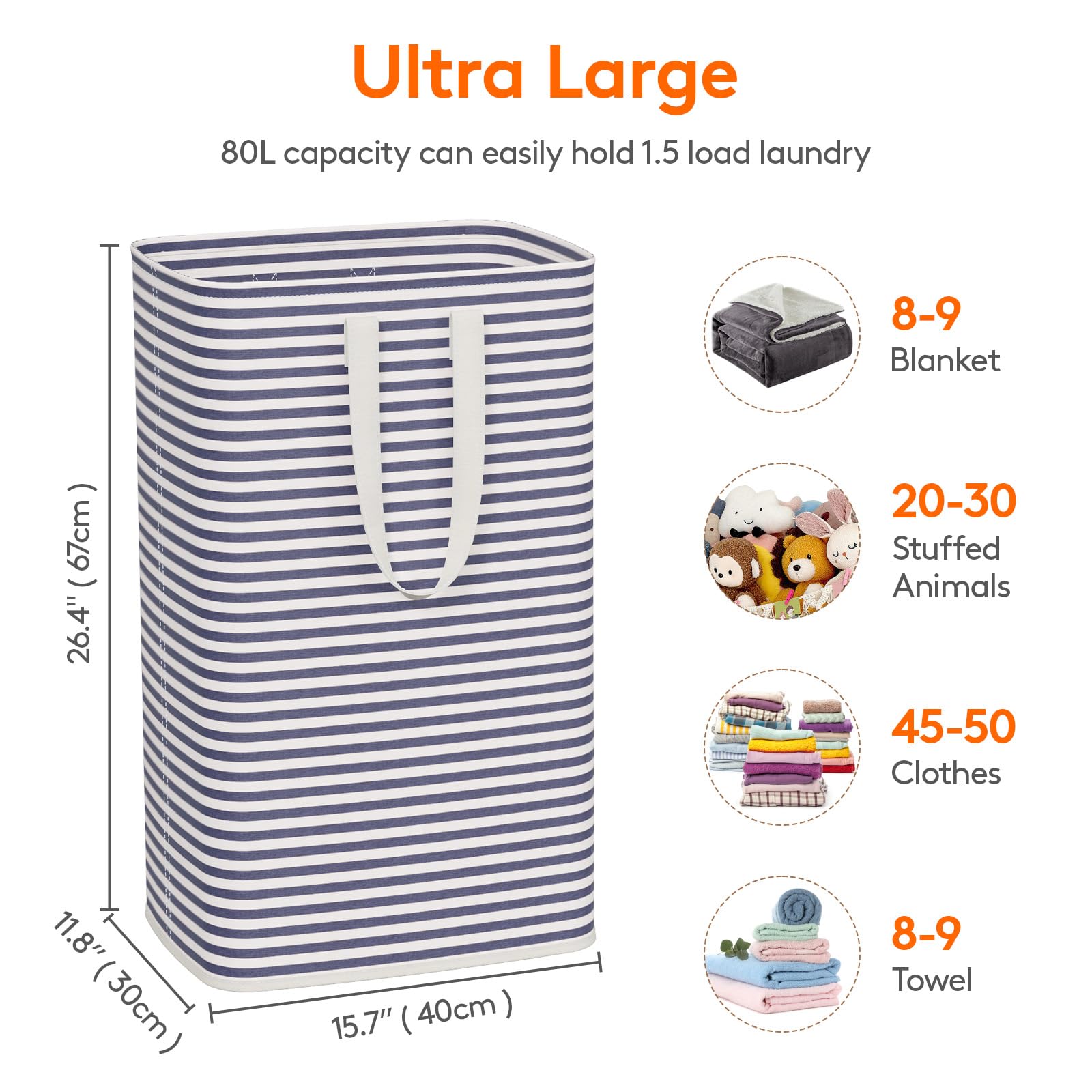 Lifewit 2 Pack Laundry Basket 80L Each, Collapsible Clothes Hamper with Reinforced Handles, Freestanding Waterproof Design for Bedroom and Laundry Room, Grey 160L Total