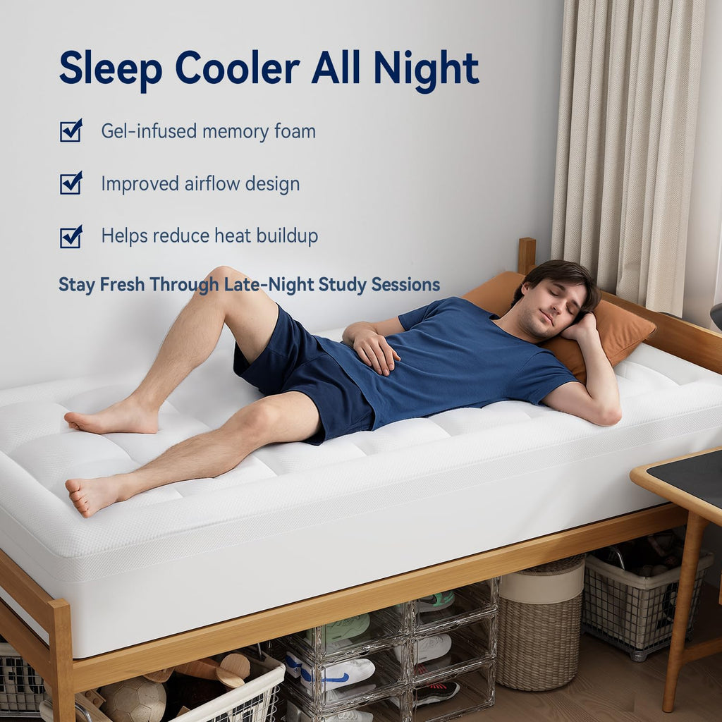 ELEMUSE 3 Inch Queen Size Dual Layer Memory Foam Mattress Topper, 2 Inch Cooling Memory Foam, 1 Inch Luxury Plush Pillowtop, Premium Pressure Relief Bed Pad for Hot Sleepers, Hotel Comfort Upgrade
