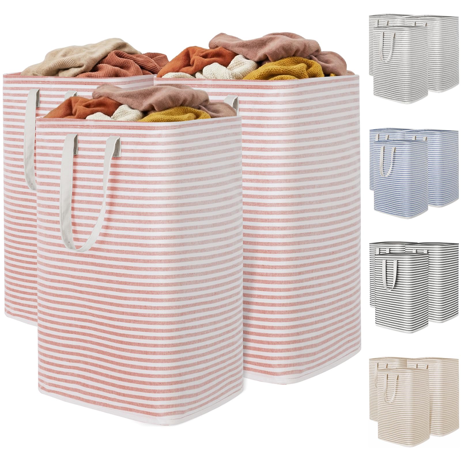 Lifewit 2 Pack Laundry Basket 80L Each, Collapsible Clothes Hamper with Reinforced Handles, Freestanding Waterproof Design for Bedroom and Laundry Room, Grey 160L Total