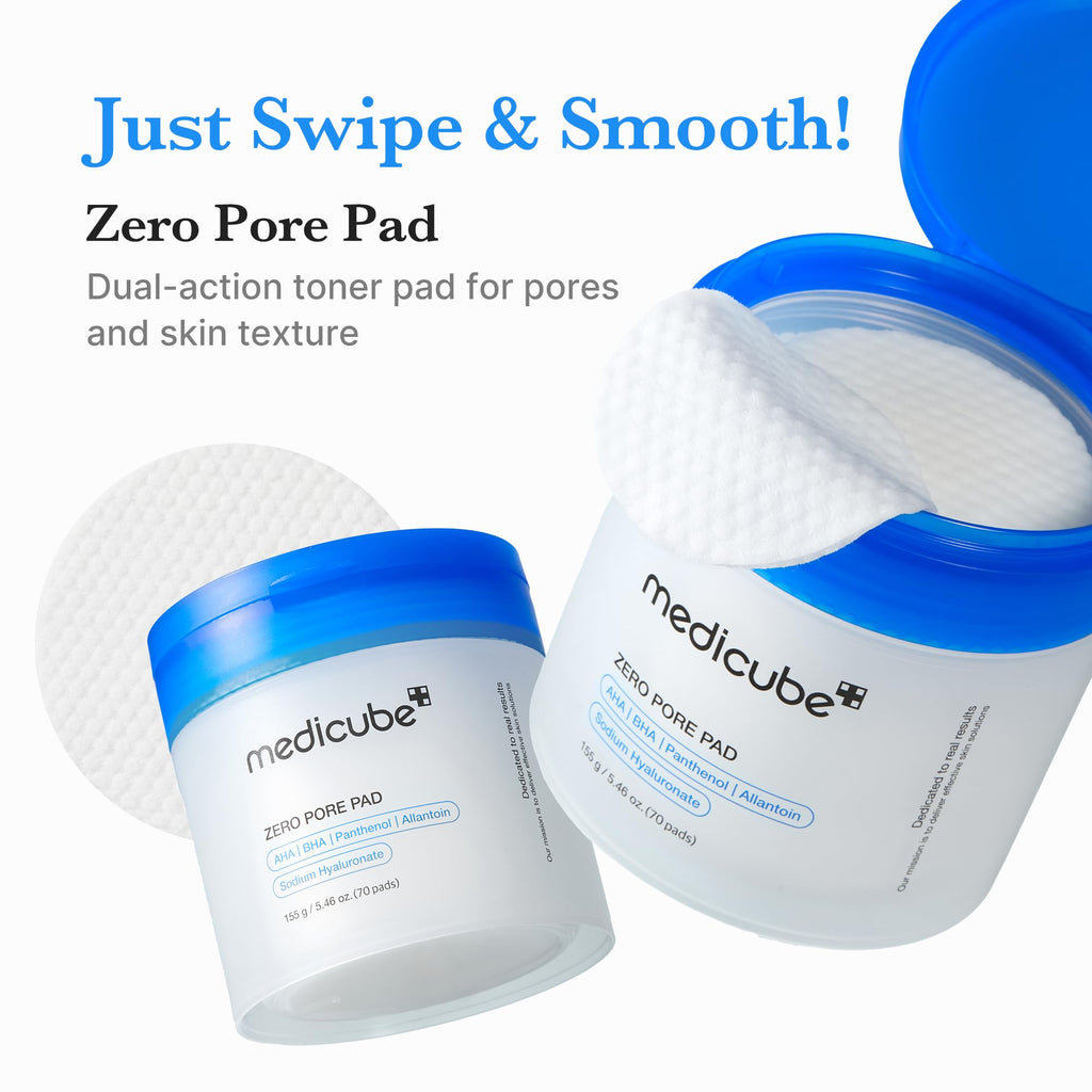 medicube Toner Pads Zero Pore Pad 2.0 | Dual-Textured Facial Pad for Exfoliation and Pore Care with 4.5% AHA Lactic Acid, 0.45% BHA Salicylic Acid | Ideal for All, Korean Skin Care, 70 Pads (1 Pack)