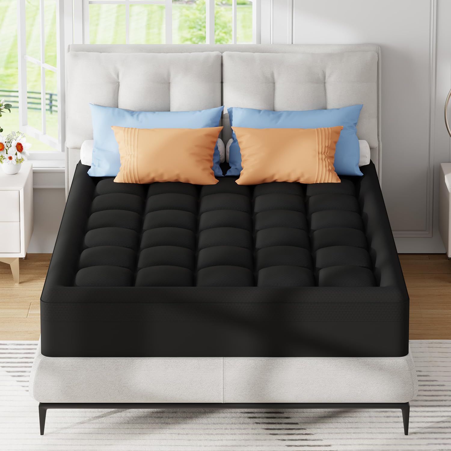 ELEMUSE 3 Inch Queen Size Dual Layer Memory Foam Mattress Topper, 2 Inch Cooling Memory Foam, 1 Inch Luxury Plush Pillowtop, Premium Pressure Relief Bed Pad for Hot Sleepers, Hotel Comfort Upgrade