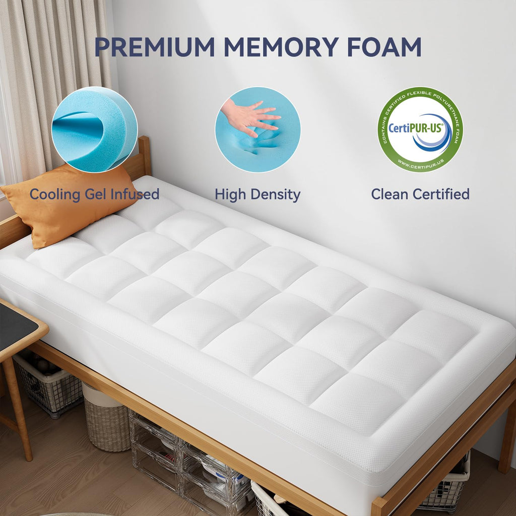 ELEMUSE 3 Inch Queen Size Dual Layer Memory Foam Mattress Topper, 2 Inch Cooling Memory Foam, 1 Inch Luxury Plush Pillowtop, Premium Pressure Relief Bed Pad for Hot Sleepers, Hotel Comfort Upgrade