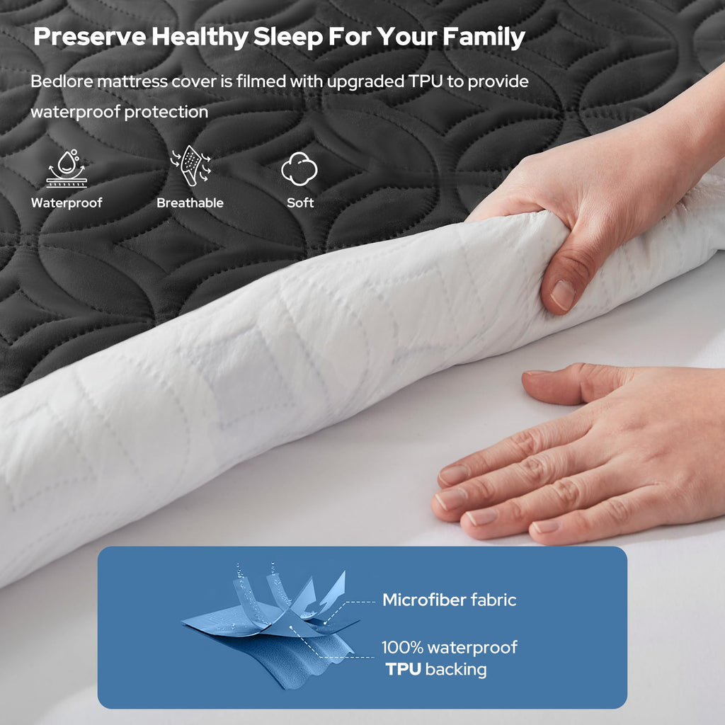 BEDLORE Waterproof Mattress Protector, Queen Size Mattress Pad Noiseless with Deep Pocket 6"-18" Depth, Soft Breathable Dirt-Proof Bed Mattress Cover Washable for Home, Bedroom, Hotel (Gray)