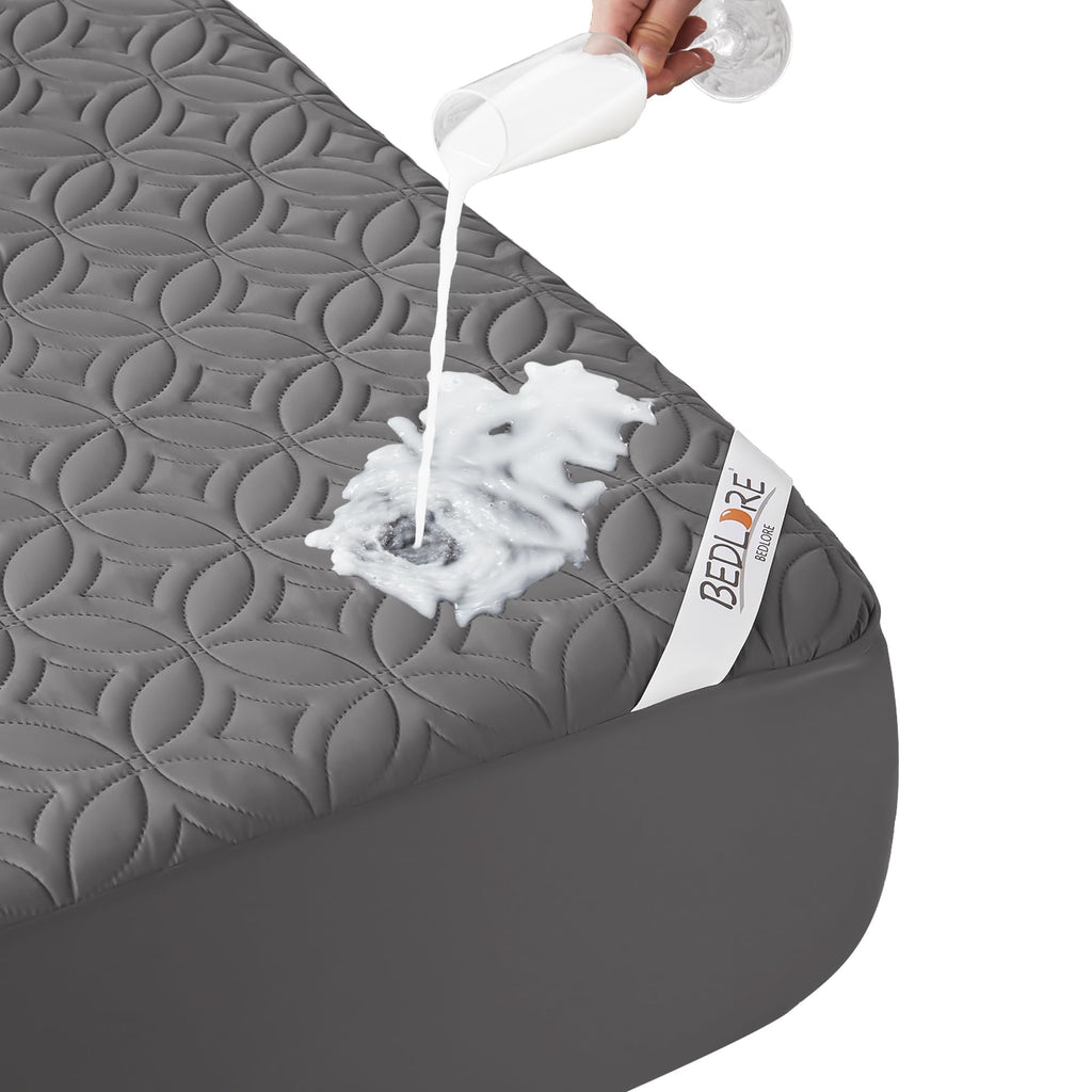 BEDLORE Waterproof Mattress Protector, Queen Size Mattress Pad Noiseless with Deep Pocket 6"-18" Depth, Soft Breathable Dirt-Proof Bed Mattress Cover Washable for Home, Bedroom, Hotel (Gray)