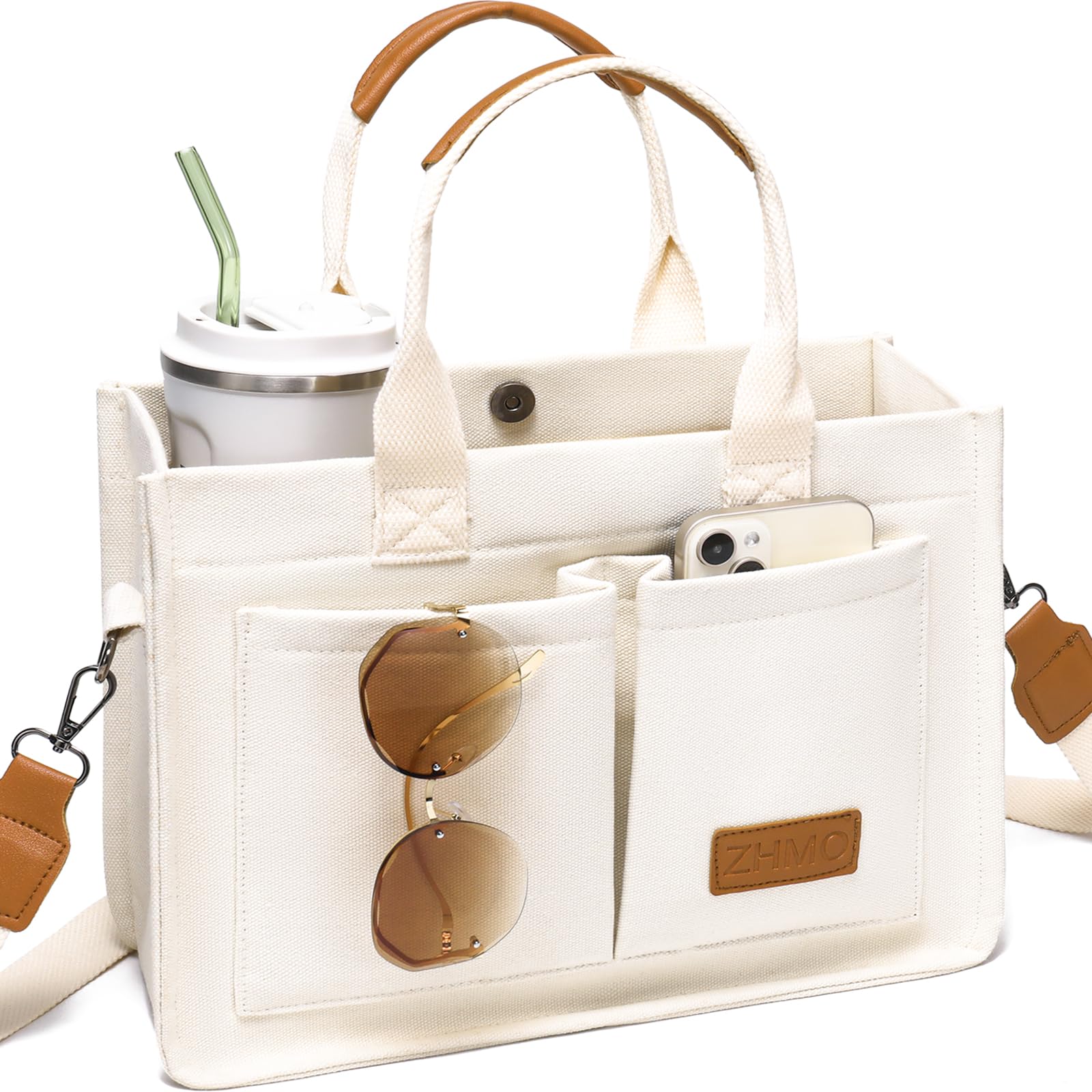 ZHMO Canvas Tote Bag for Women,Women's Bags Crossbody Bags Work Laptop Tote Bag Large Handbags Purse for Travel Nurse Teacher