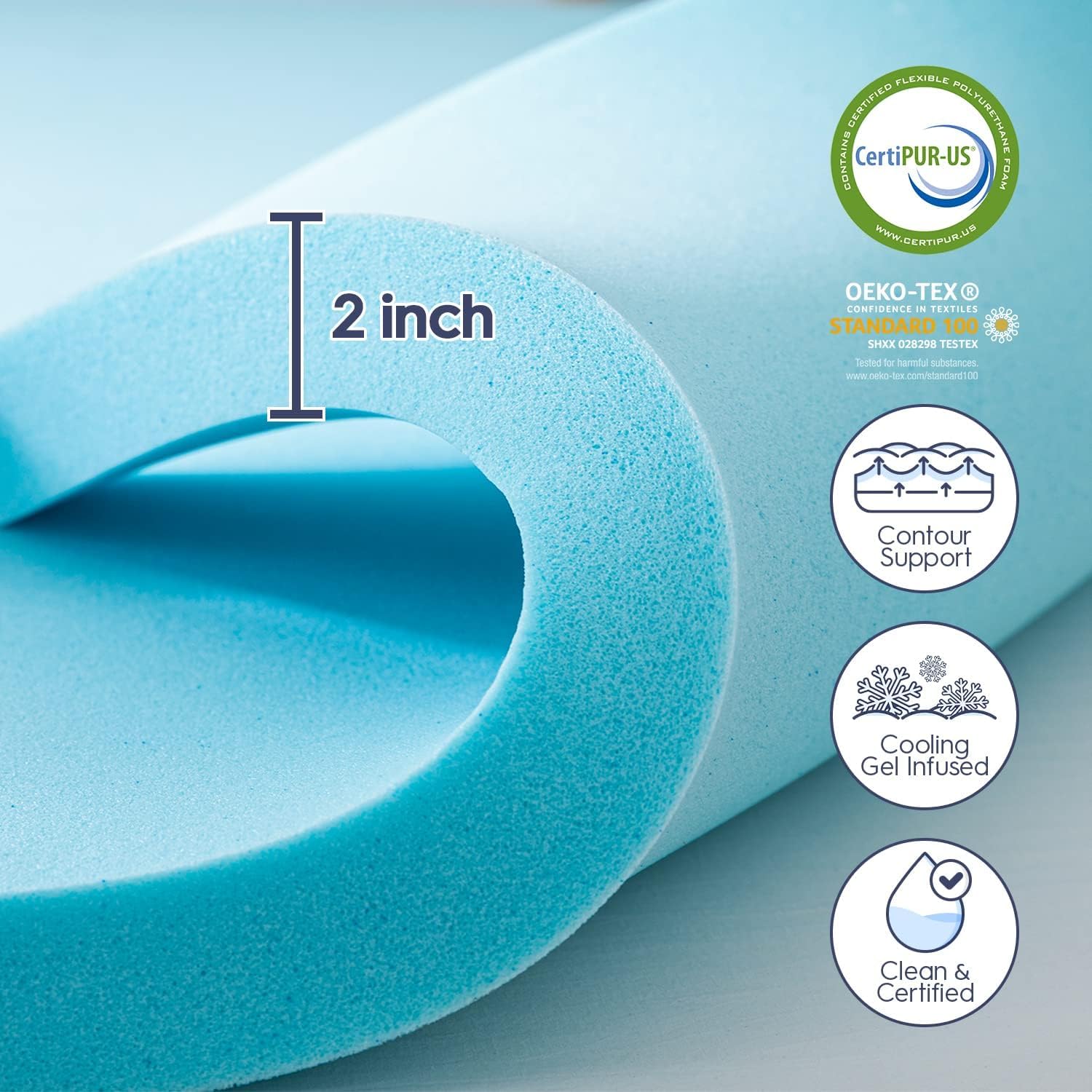 ELEMUSE 3 Inch Queen Size Dual Layer Memory Foam Mattress Topper, 2 Inch Cooling Memory Foam, 1 Inch Luxury Plush Pillowtop, Premium Pressure Relief Bed Pad for Hot Sleepers, Hotel Comfort Upgrade