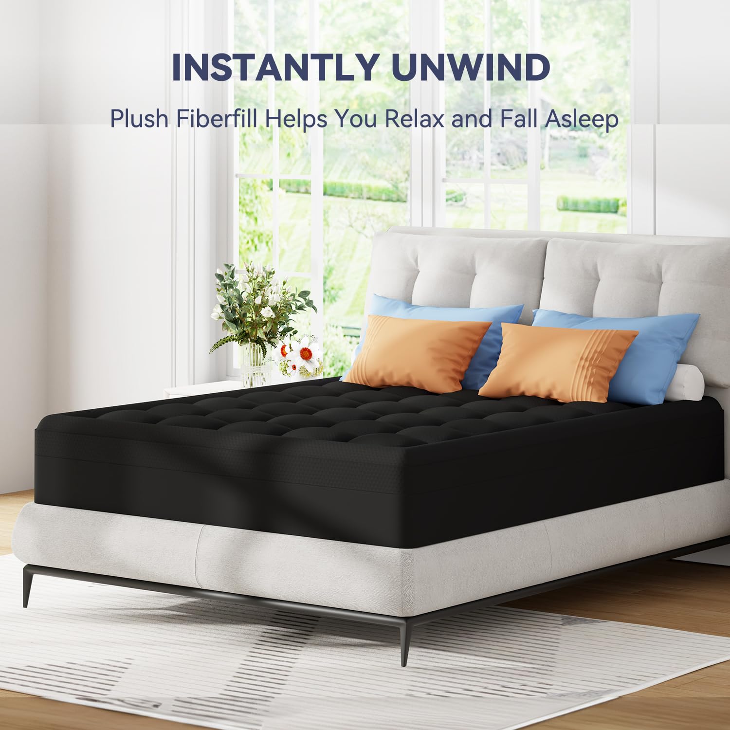 ELEMUSE 3 Inch Queen Size Dual Layer Memory Foam Mattress Topper, 2 Inch Cooling Memory Foam, 1 Inch Luxury Plush Pillowtop, Premium Pressure Relief Bed Pad for Hot Sleepers, Hotel Comfort Upgrade