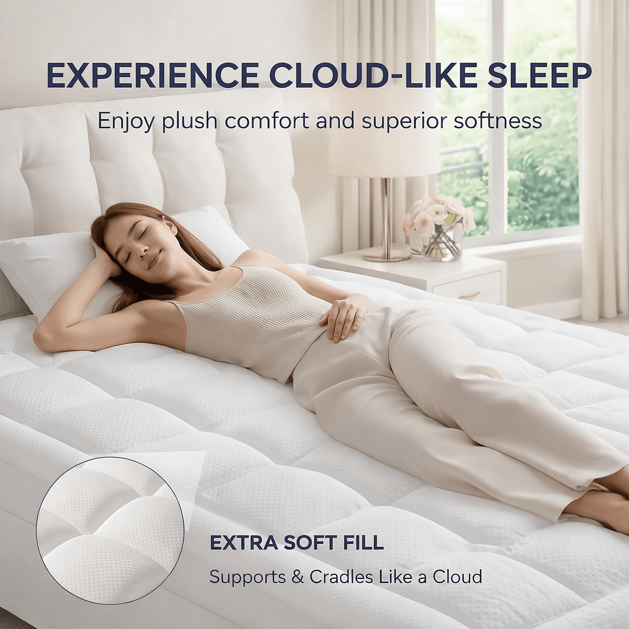 ELEMUSE 3 Inch Queen Size Dual Layer Memory Foam Mattress Topper, 2 Inch Cooling Memory Foam, 1 Inch Luxury Plush Pillowtop, Premium Pressure Relief Bed Pad for Hot Sleepers, Hotel Comfort Upgrade