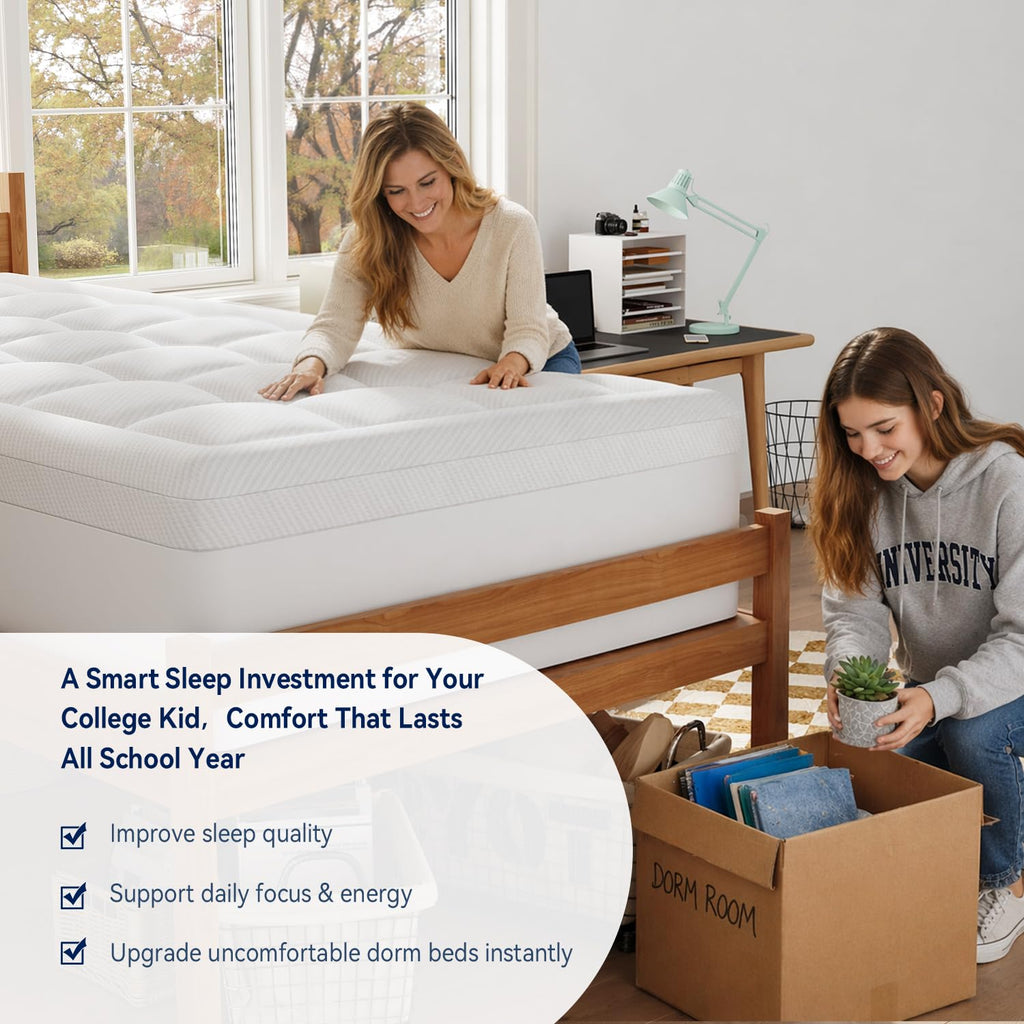 ELEMUSE 3 Inch Queen Size Dual Layer Memory Foam Mattress Topper, 2 Inch Cooling Memory Foam, 1 Inch Luxury Plush Pillowtop, Premium Pressure Relief Bed Pad for Hot Sleepers, Hotel Comfort Upgrade