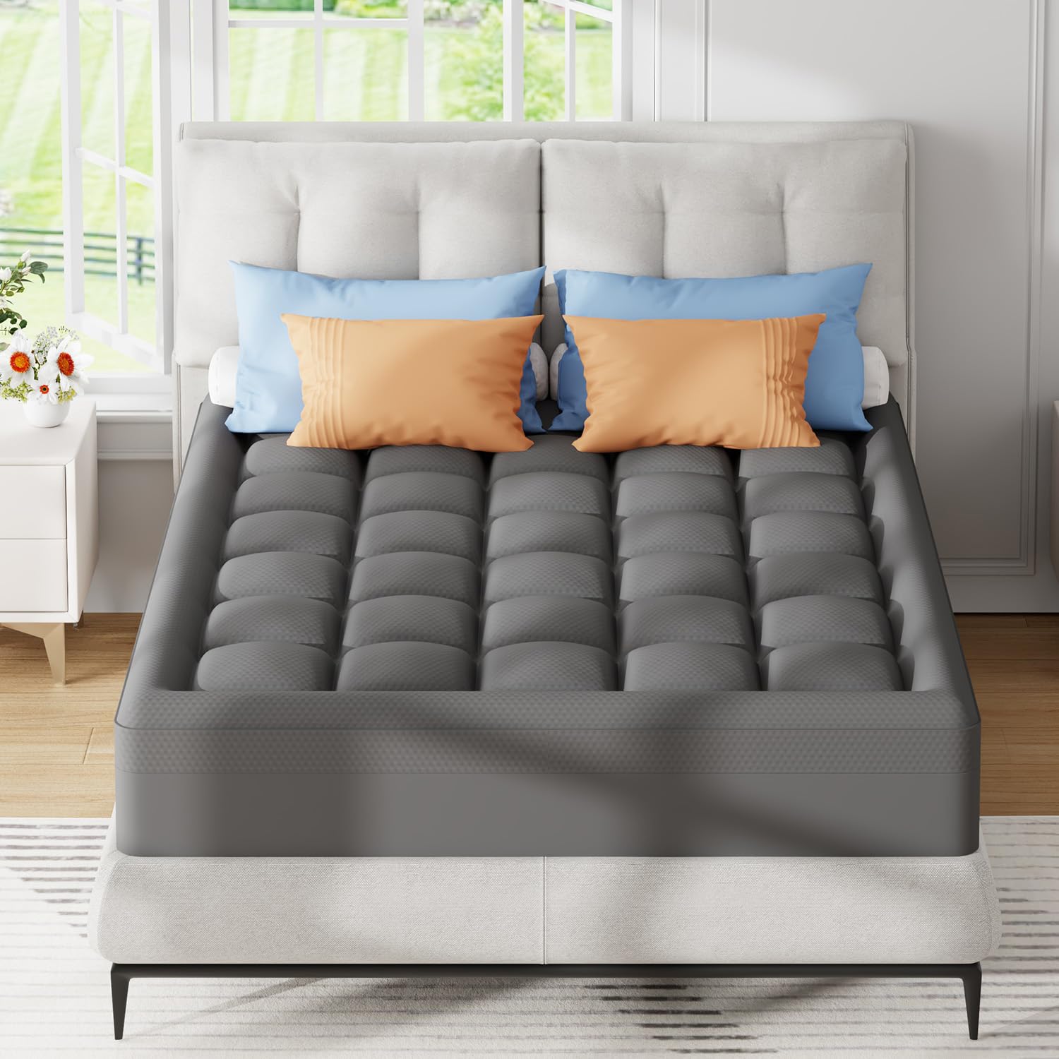 ELEMUSE 3 Inch Queen Size Dual Layer Memory Foam Mattress Topper, 2 Inch Cooling Memory Foam, 1 Inch Luxury Plush Pillowtop, Premium Pressure Relief Bed Pad for Hot Sleepers, Hotel Comfort Upgrade