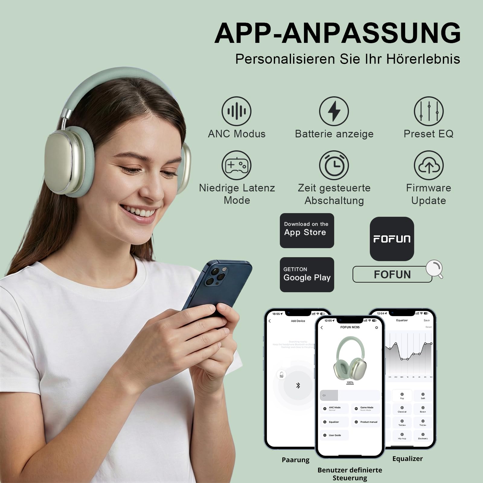 NC95 Hybrid Active Noise Cancelling Headphones with Knob Control, 120H Playtime Over Ear Headphones Wireless Bluetooth 6.0, App Control, Hi-Res Audio, Comfort Fit, Clear Calls for Travel/Workout