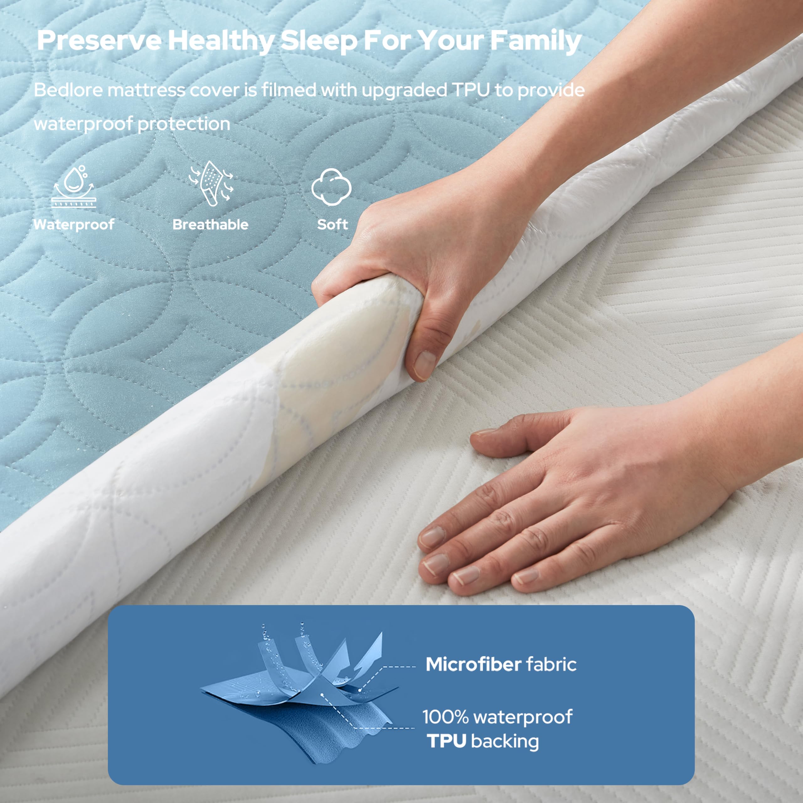 BEDLORE Waterproof Mattress Protector, Queen Size Mattress Pad Noiseless with Deep Pocket 6"-18" Depth, Soft Breathable Dirt-Proof Bed Mattress Cover Washable for Home, Bedroom, Hotel (Gray)
