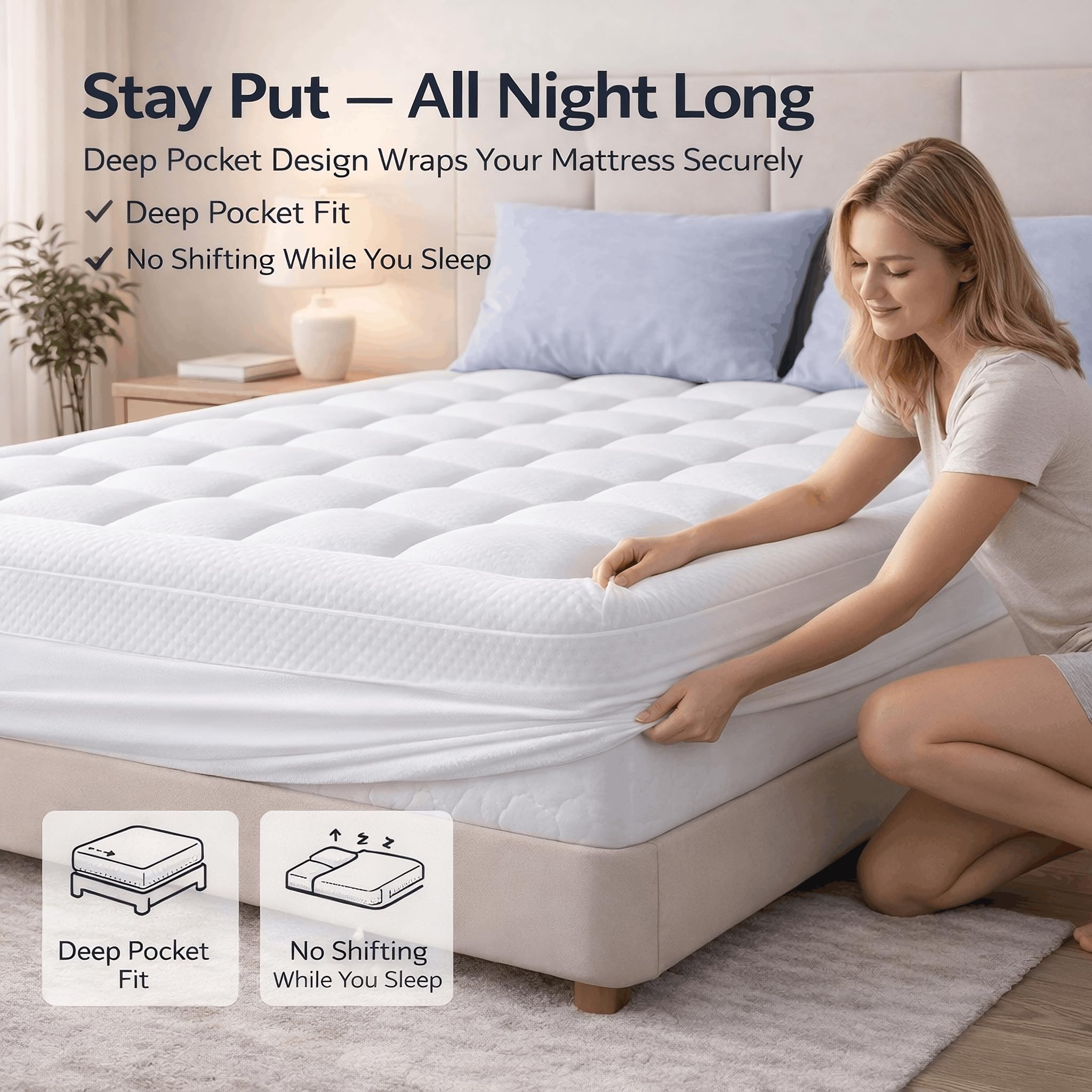 ELEMUSE 3 Inch Queen Size Dual Layer Memory Foam Mattress Topper, 2 Inch Cooling Memory Foam, 1 Inch Luxury Plush Pillowtop, Premium Pressure Relief Bed Pad for Hot Sleepers, Hotel Comfort Upgrade
