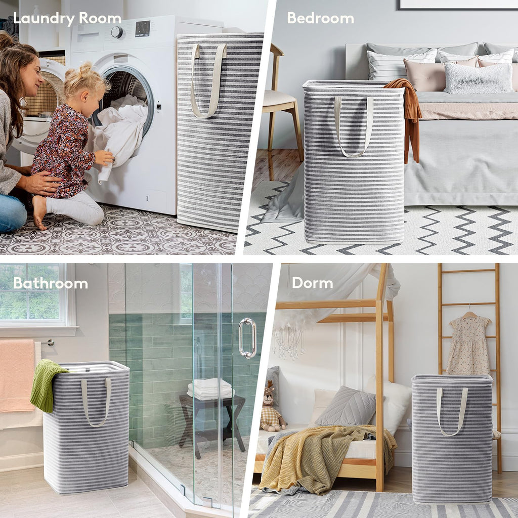 Lifewit 2 Pack Laundry Basket 80L Each, Collapsible Clothes Hamper with Reinforced Handles, Freestanding Waterproof Design for Bedroom and Laundry Room, Grey 160L Total