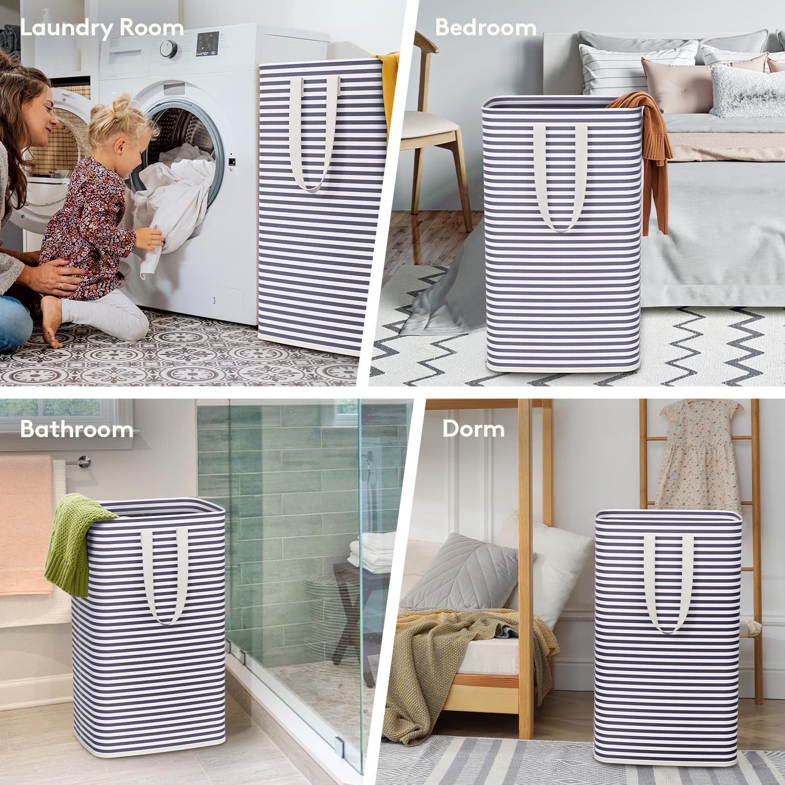 Lifewit 2 Pack Laundry Basket 80L Each, Collapsible Clothes Hamper with Reinforced Handles, Freestanding Waterproof Design for Bedroom and Laundry Room, Grey 160L Total