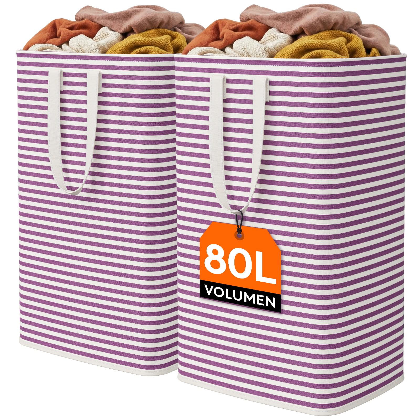 Lifewit 2 Pack Laundry Basket 80L Each, Collapsible Clothes Hamper with Reinforced Handles, Freestanding Waterproof Design for Bedroom and Laundry Room, Grey 160L Total
