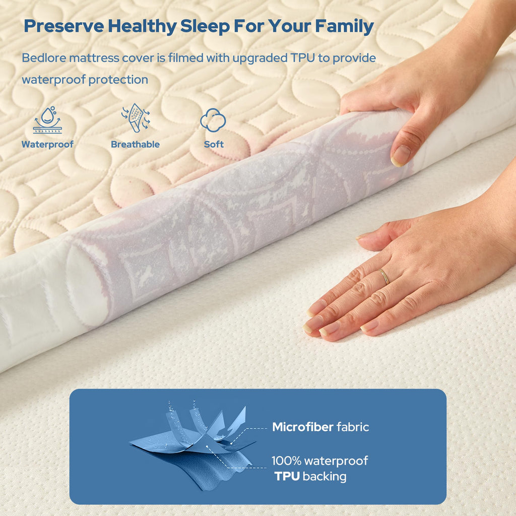 BEDLORE Waterproof Mattress Protector, Queen Size Mattress Pad Noiseless with Deep Pocket 6"-18" Depth, Soft Breathable Dirt-Proof Bed Mattress Cover Washable for Home, Bedroom, Hotel (Gray)