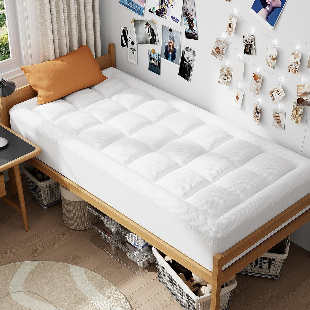 ELEMUSE 3 Inch Queen Size Dual Layer Memory Foam Mattress Topper, 2 Inch Cooling Memory Foam, 1 Inch Luxury Plush Pillowtop, Premium Pressure Relief Bed Pad for Hot Sleepers, Hotel Comfort Upgrade