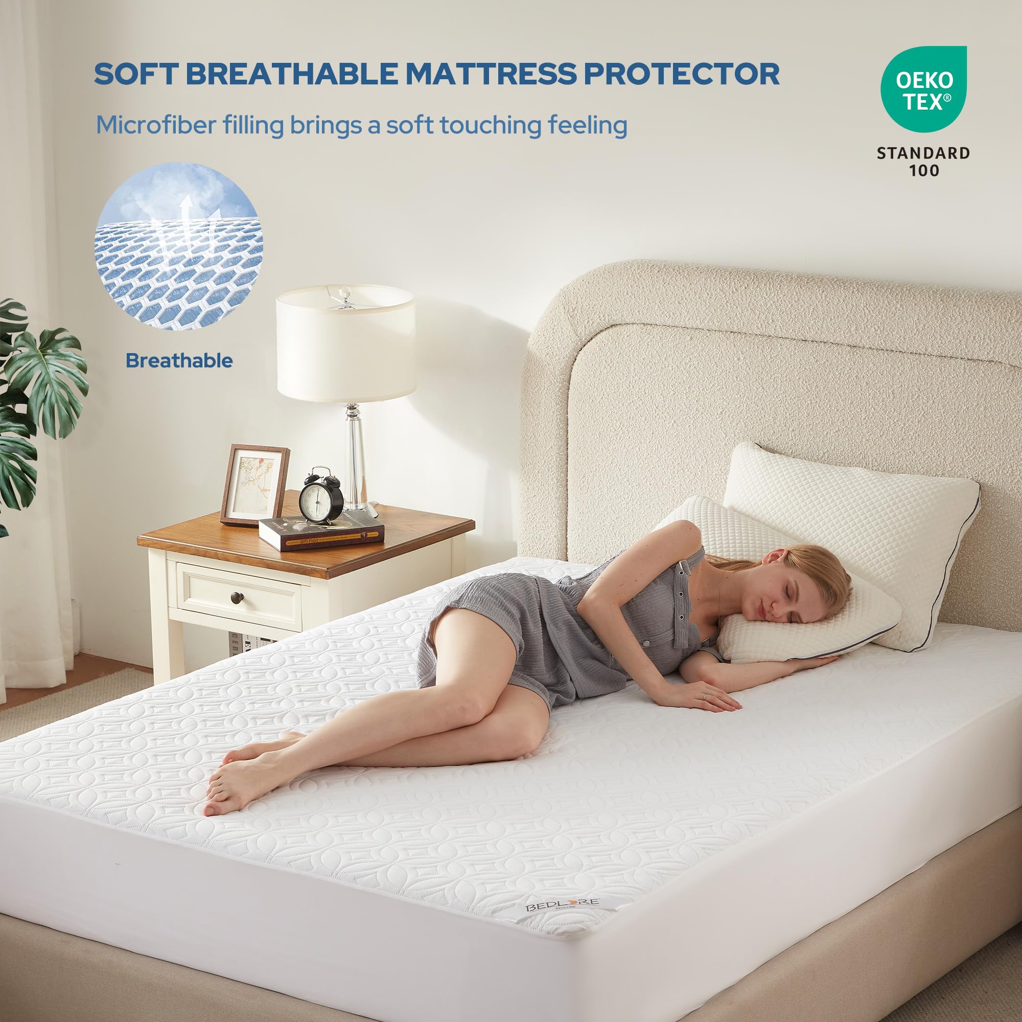 BEDLORE Waterproof Mattress Protector, Queen Size Mattress Pad Noiseless with Deep Pocket 6"-18" Depth, Soft Breathable Dirt-Proof Bed Mattress Cover Washable for Home, Bedroom, Hotel (Gray)