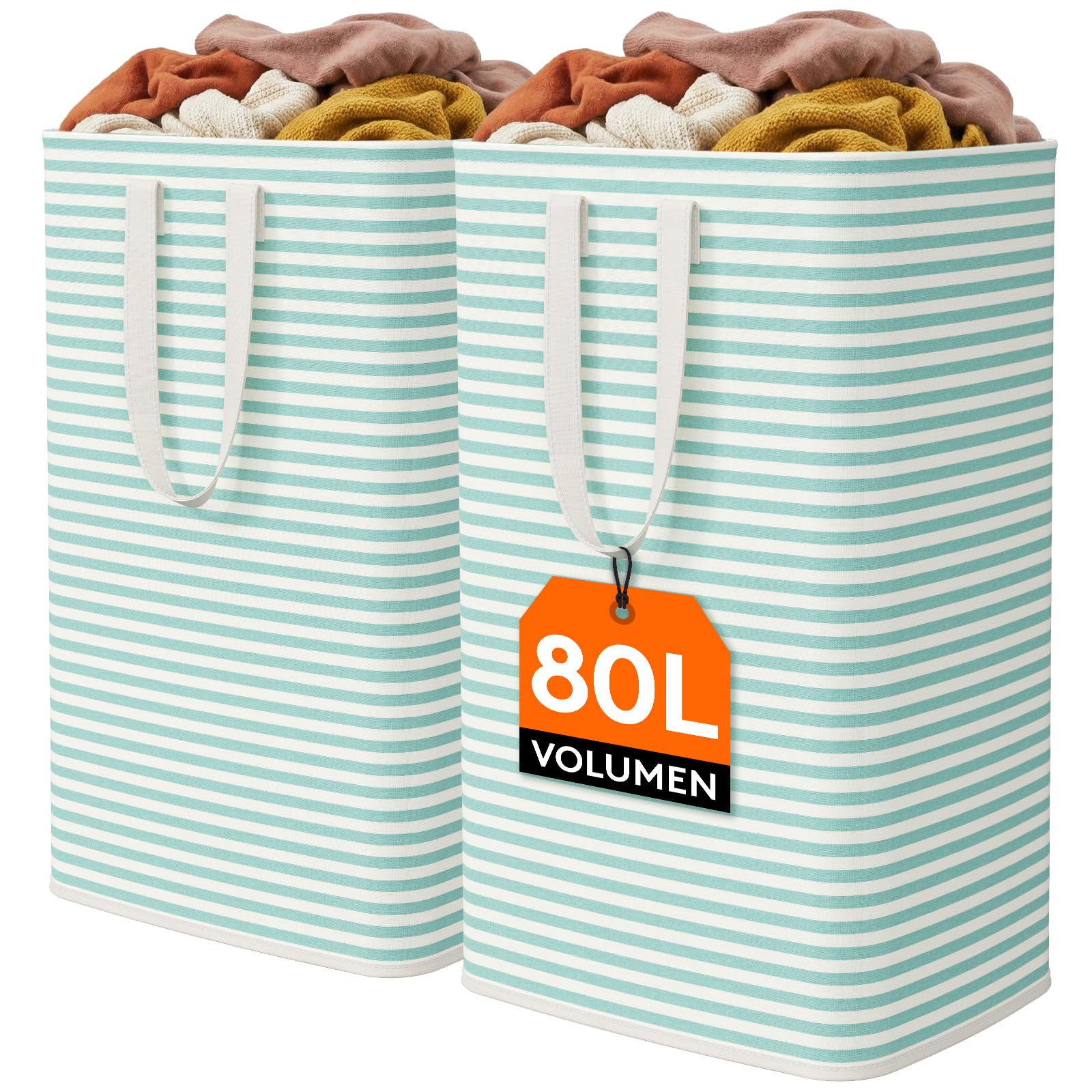 Lifewit 2 Pack Laundry Basket 80L Each, Collapsible Clothes Hamper with Reinforced Handles, Freestanding Waterproof Design for Bedroom and Laundry Room, Grey 160L Total