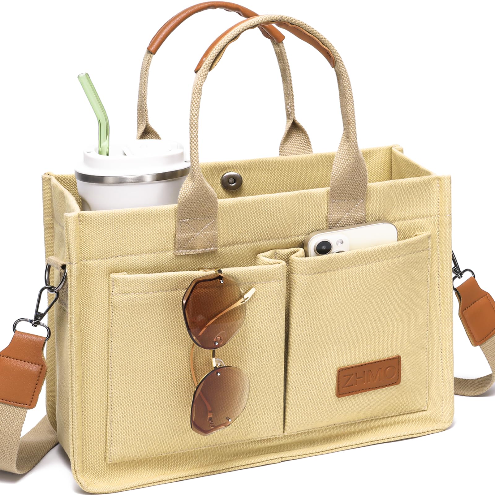 ZHMO Canvas Tote Bag for Women,Women's Bags Crossbody Bags Work Laptop Tote Bag Large Handbags Purse for Travel Nurse Teacher