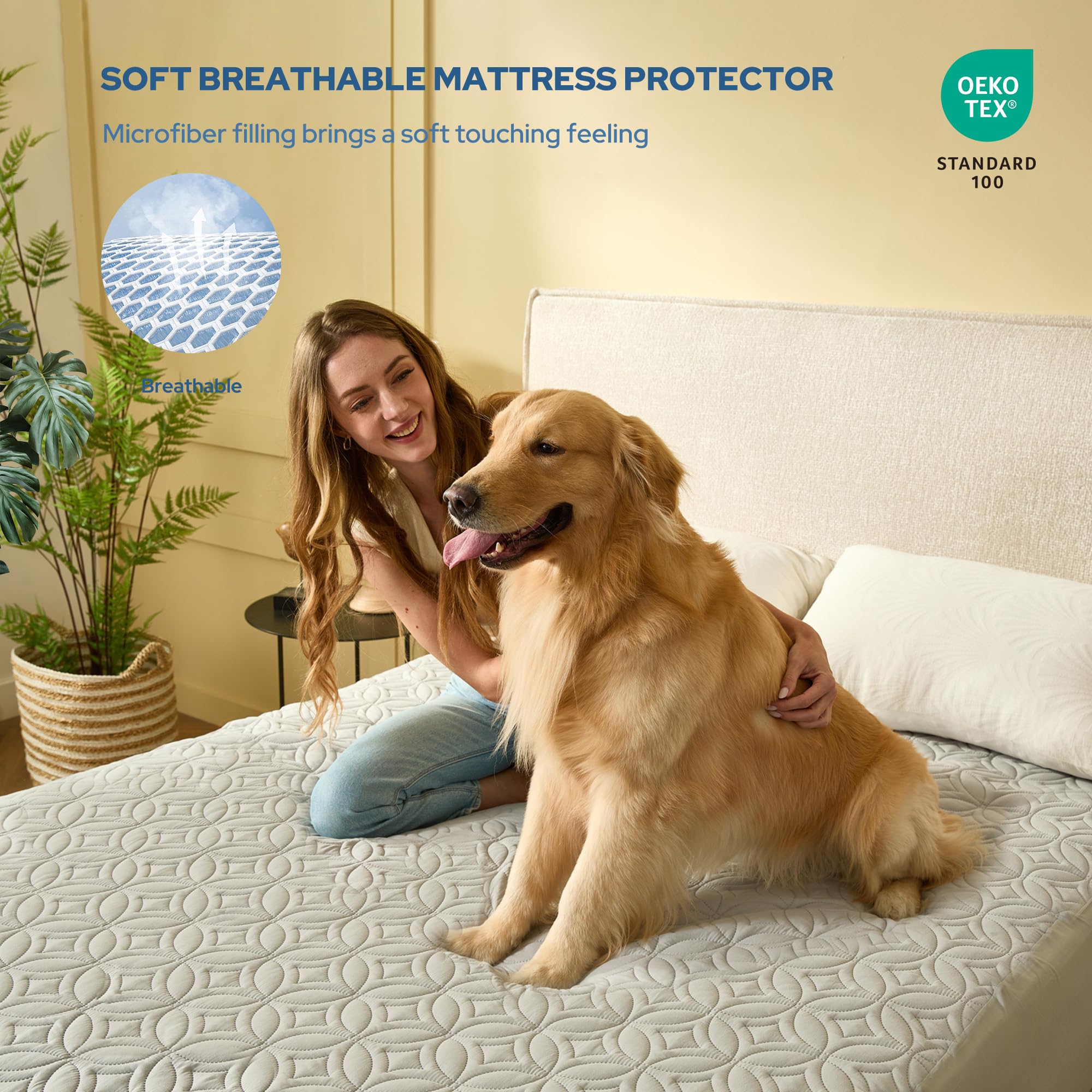 BEDLORE Waterproof Mattress Protector, Queen Size Mattress Pad Noiseless with Deep Pocket 6"-18" Depth, Soft Breathable Dirt-Proof Bed Mattress Cover Washable for Home, Bedroom, Hotel (Gray)