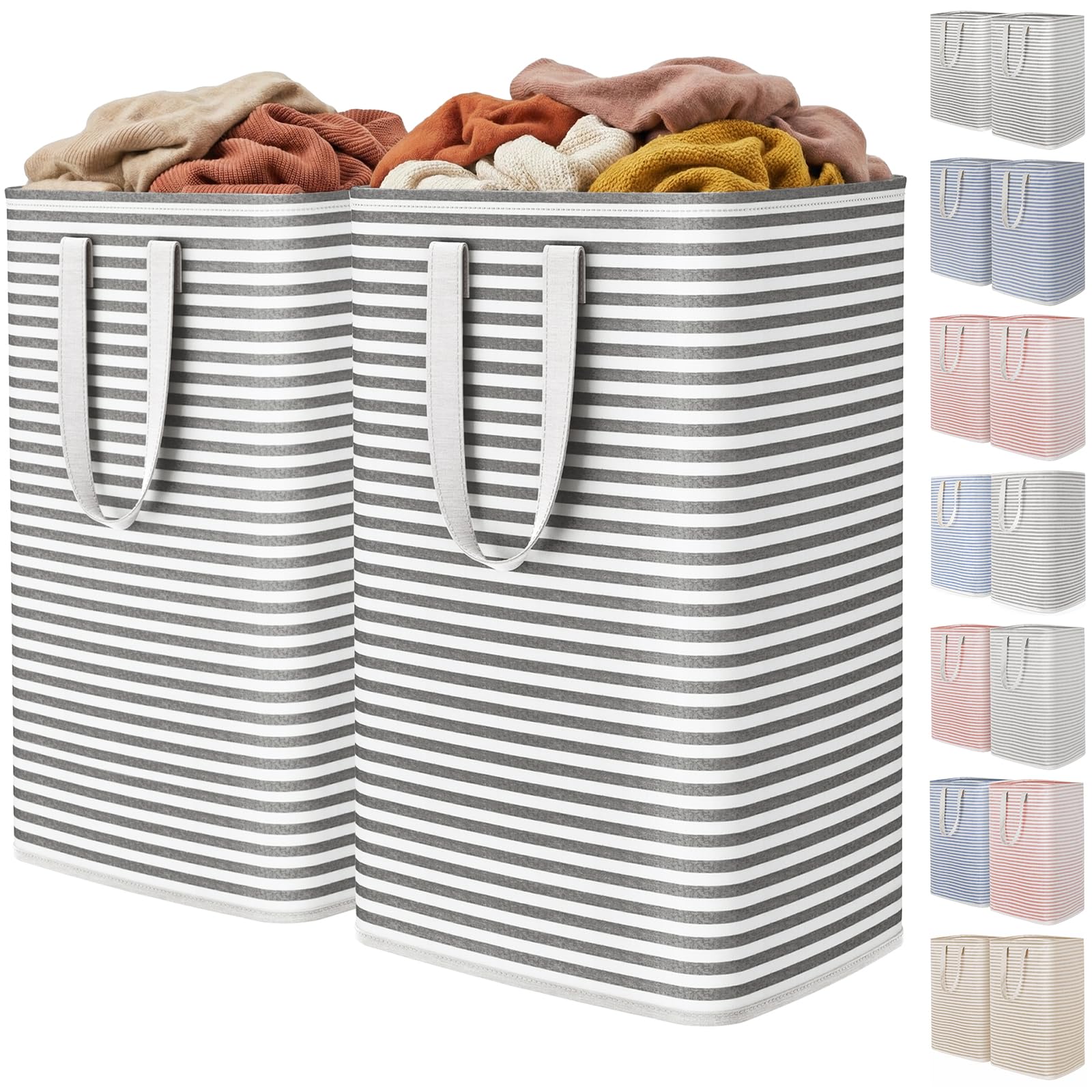 Lifewit 2 Pack Laundry Basket 80L Each, Collapsible Clothes Hamper with Reinforced Handles, Freestanding Waterproof Design for Bedroom and Laundry Room, Grey 160L Total
