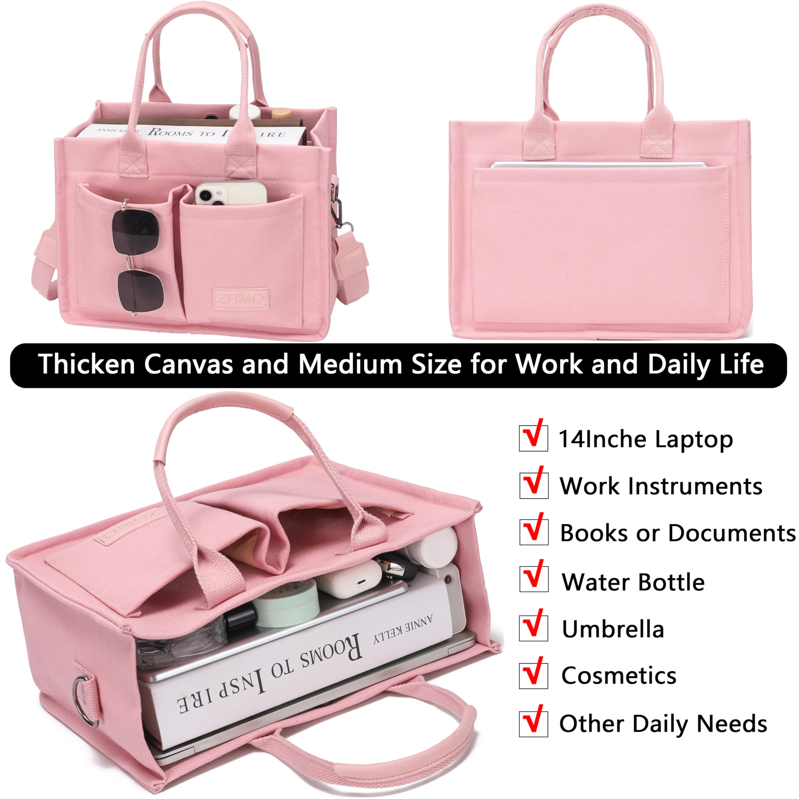 ZHMO Canvas Tote Bag for Women,Women's Bags Crossbody Bags Work Laptop Tote Bag Large Handbags Purse for Travel Nurse Teacher