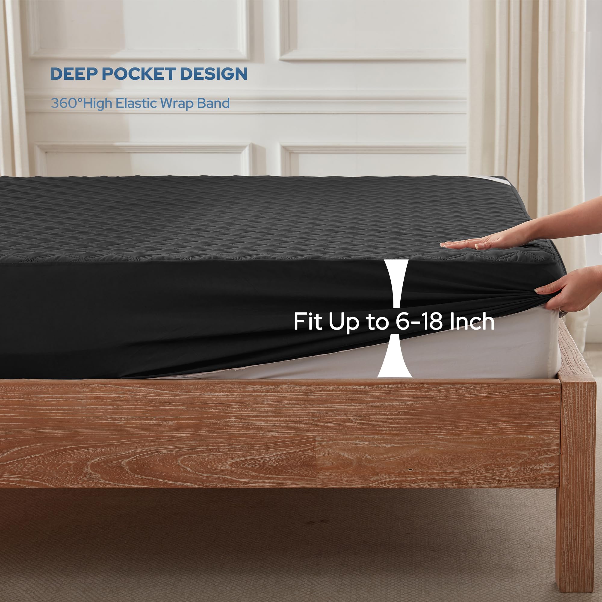 BEDLORE Waterproof Mattress Protector, Queen Size Mattress Pad Noiseless with Deep Pocket 6"-18" Depth, Soft Breathable Dirt-Proof Bed Mattress Cover Washable for Home, Bedroom, Hotel (Gray)