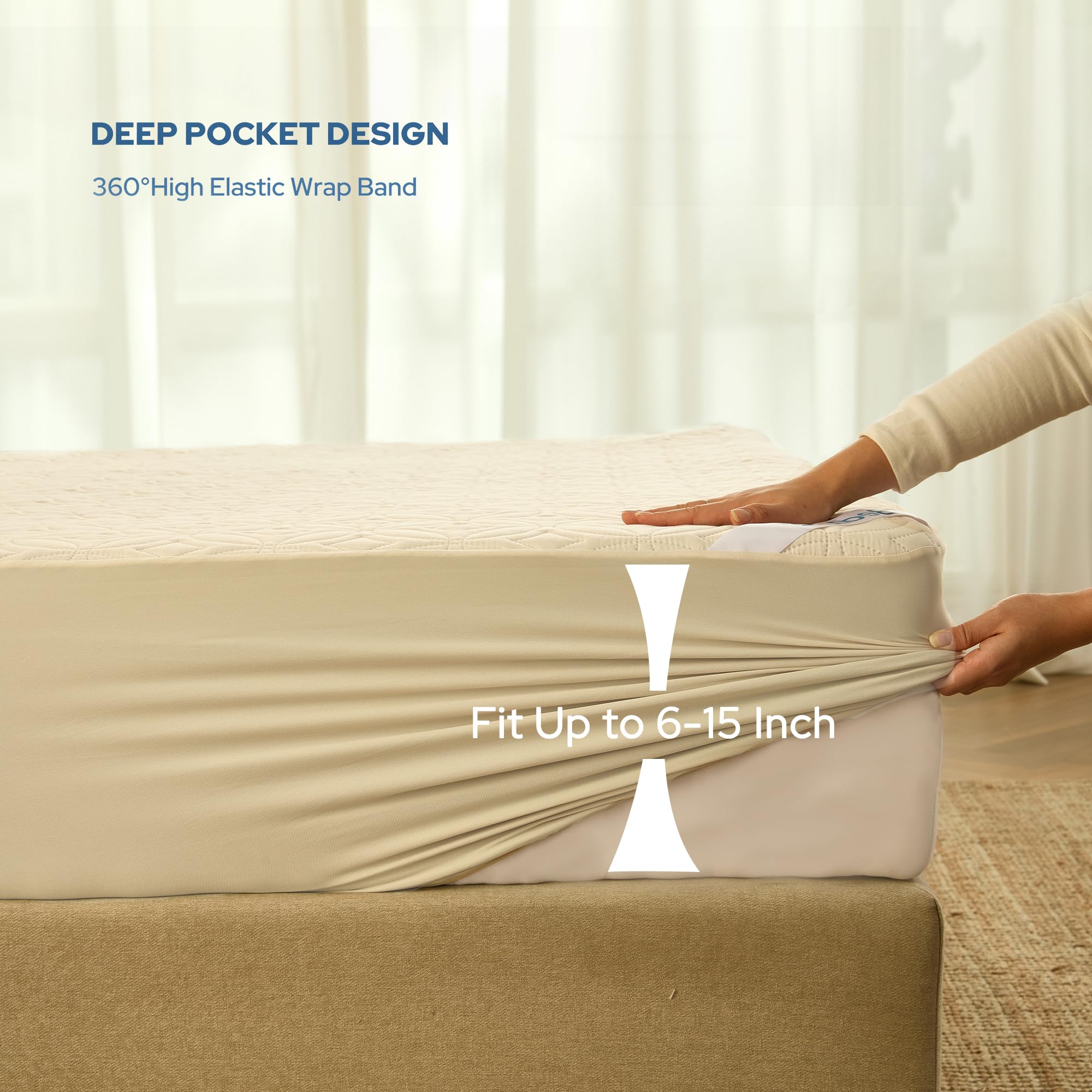 BEDLORE Waterproof Mattress Protector, Queen Size Mattress Pad Noiseless with Deep Pocket 6"-18" Depth, Soft Breathable Dirt-Proof Bed Mattress Cover Washable for Home, Bedroom, Hotel (Gray)