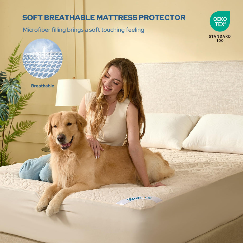 BEDLORE Waterproof Mattress Protector, Queen Size Mattress Pad Noiseless with Deep Pocket 6"-18" Depth, Soft Breathable Dirt-Proof Bed Mattress Cover Washable for Home, Bedroom, Hotel (Gray)