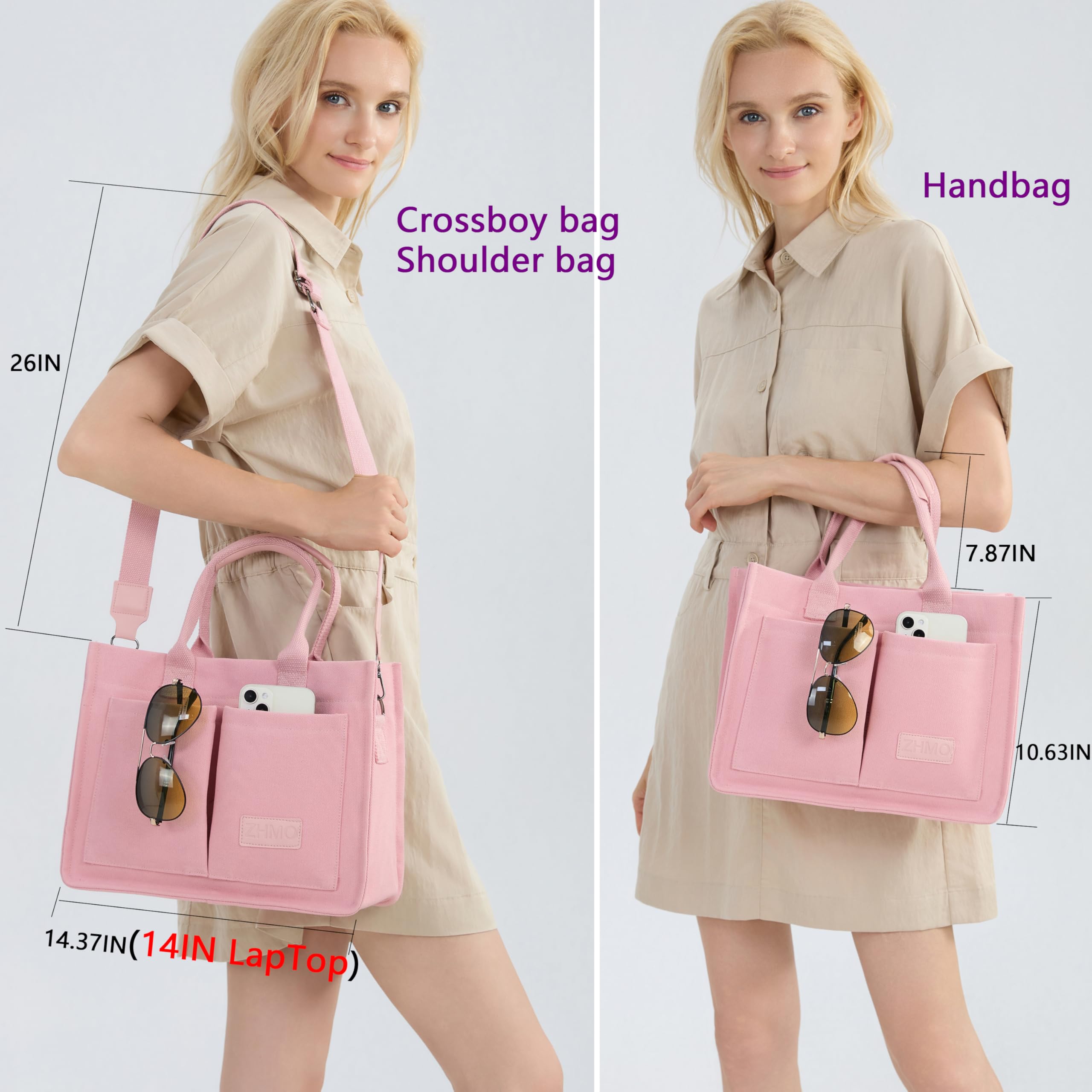 ZHMO Canvas Tote Bag for Women,Women's Bags Crossbody Bags Work Laptop Tote Bag Large Handbags Purse for Travel Nurse Teacher
