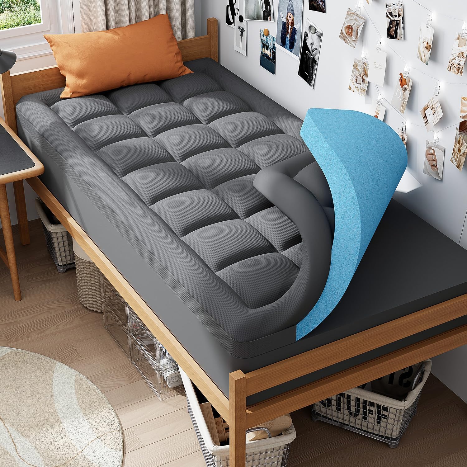 ELEMUSE 3 Inch Queen Size Dual Layer Memory Foam Mattress Topper, 2 Inch Cooling Memory Foam, 1 Inch Luxury Plush Pillowtop, Premium Pressure Relief Bed Pad for Hot Sleepers, Hotel Comfort Upgrade