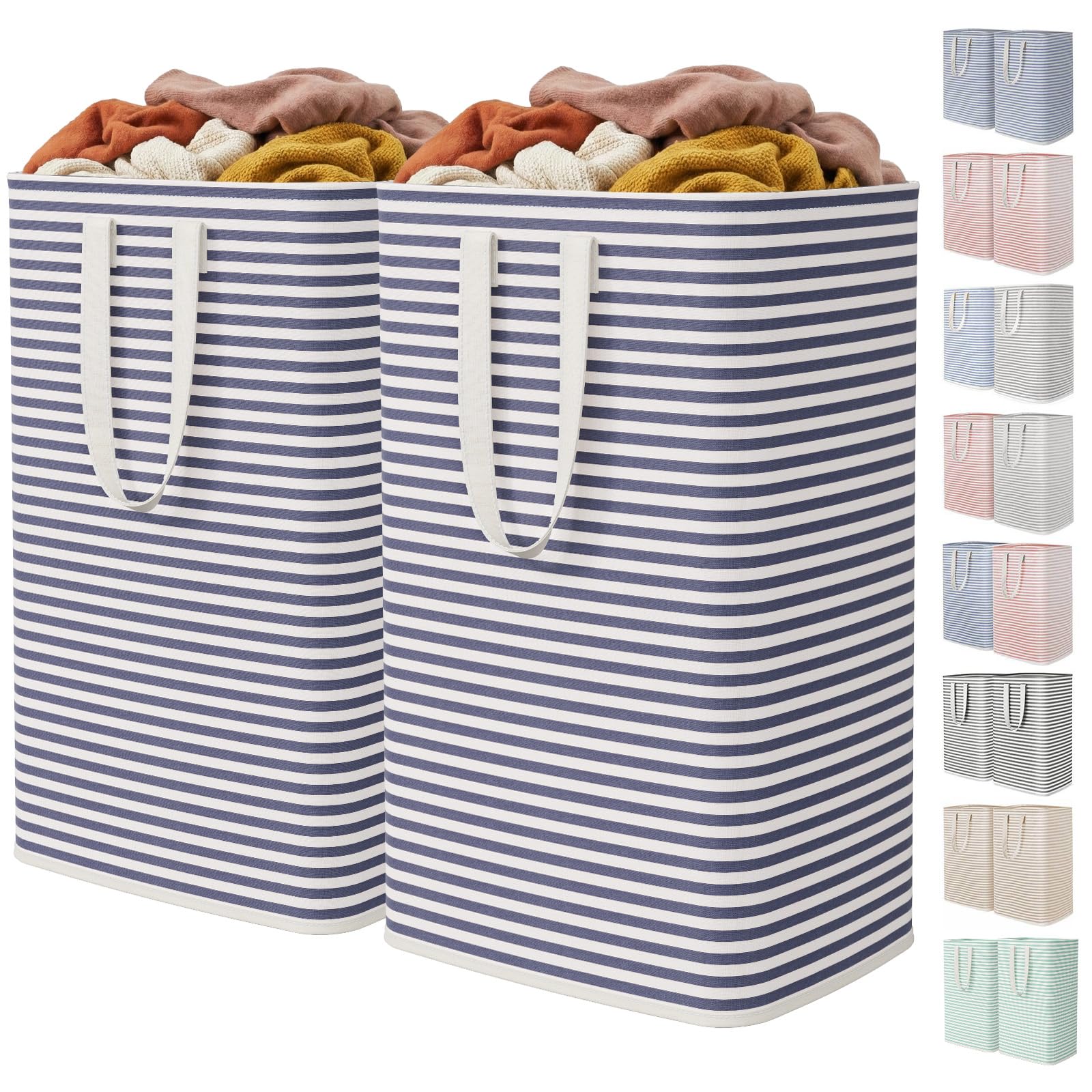 Lifewit 2 Pack Laundry Basket 80L Each, Collapsible Clothes Hamper with Reinforced Handles, Freestanding Waterproof Design for Bedroom and Laundry Room, Grey 160L Total