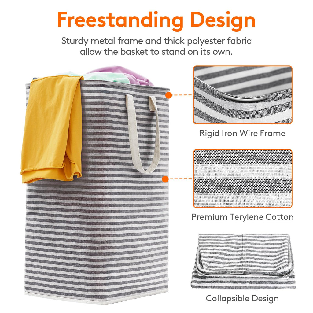 Lifewit 2 Pack Laundry Basket 80L Each, Collapsible Clothes Hamper with Reinforced Handles, Freestanding Waterproof Design for Bedroom and Laundry Room, Grey 160L Total