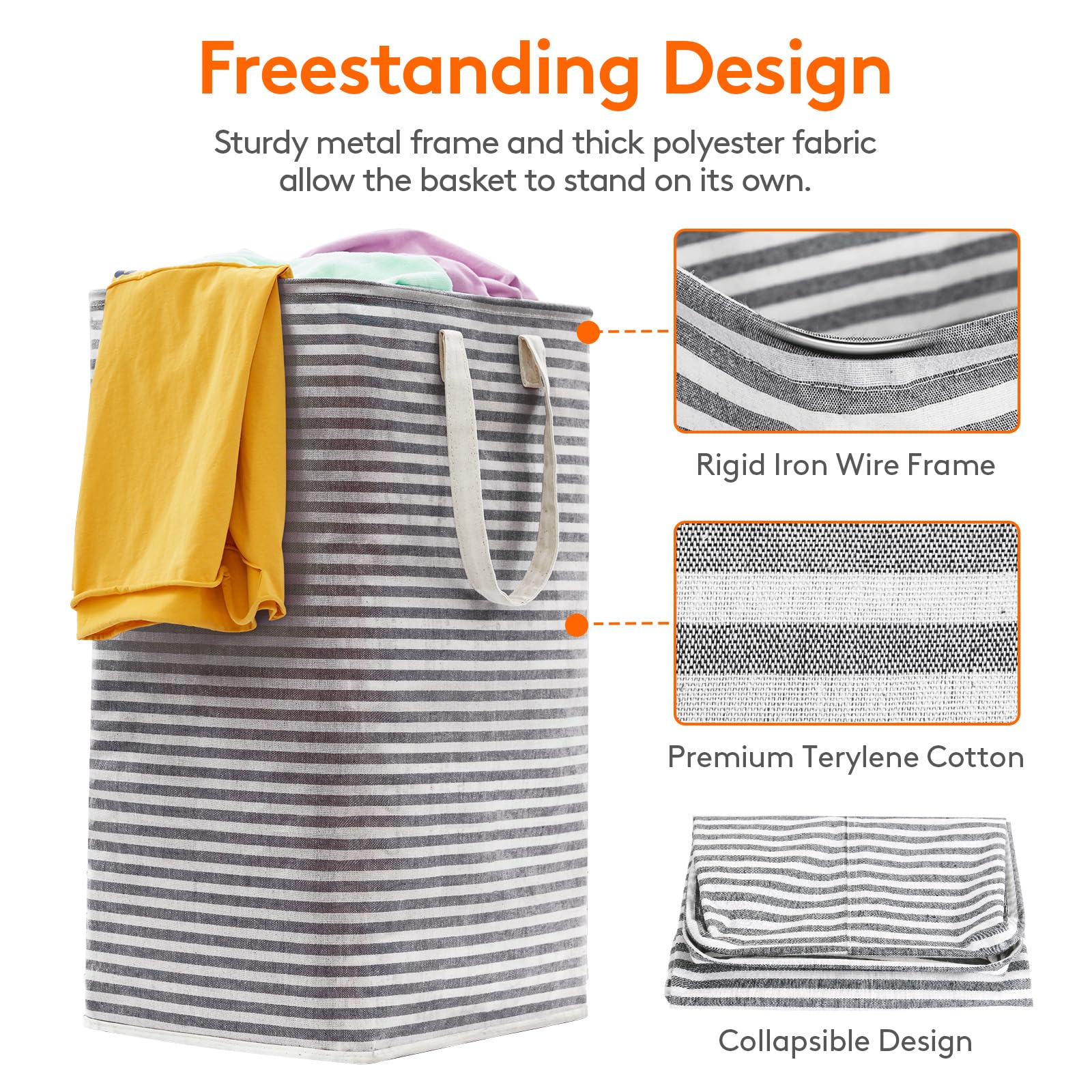 Lifewit 2 Pack Laundry Basket 80L Each, Collapsible Clothes Hamper with Reinforced Handles, Freestanding Waterproof Design for Bedroom and Laundry Room, Grey 160L Total