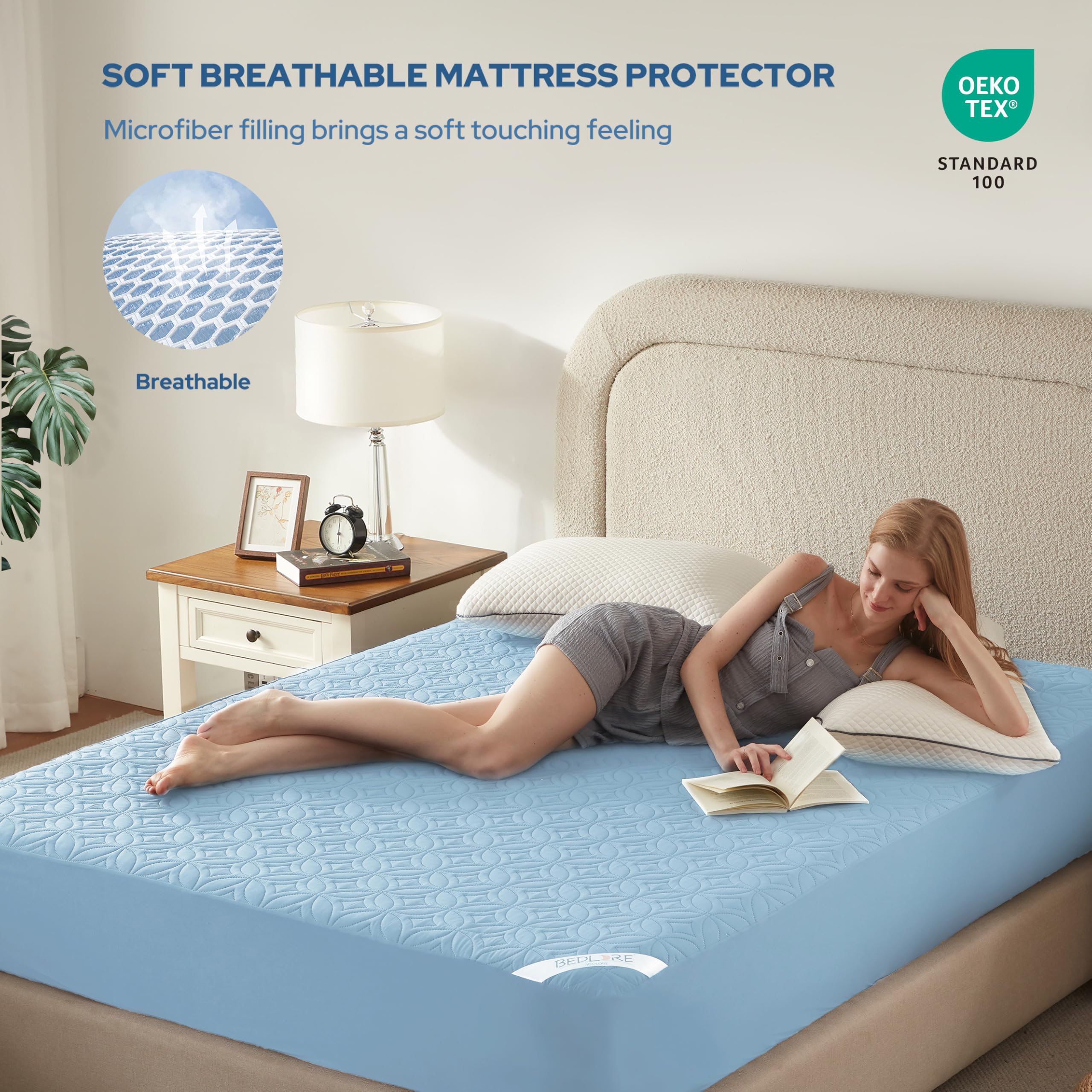 BEDLORE Waterproof Mattress Protector, Queen Size Mattress Pad Noiseless with Deep Pocket 6"-18" Depth, Soft Breathable Dirt-Proof Bed Mattress Cover Washable for Home, Bedroom, Hotel (Gray)